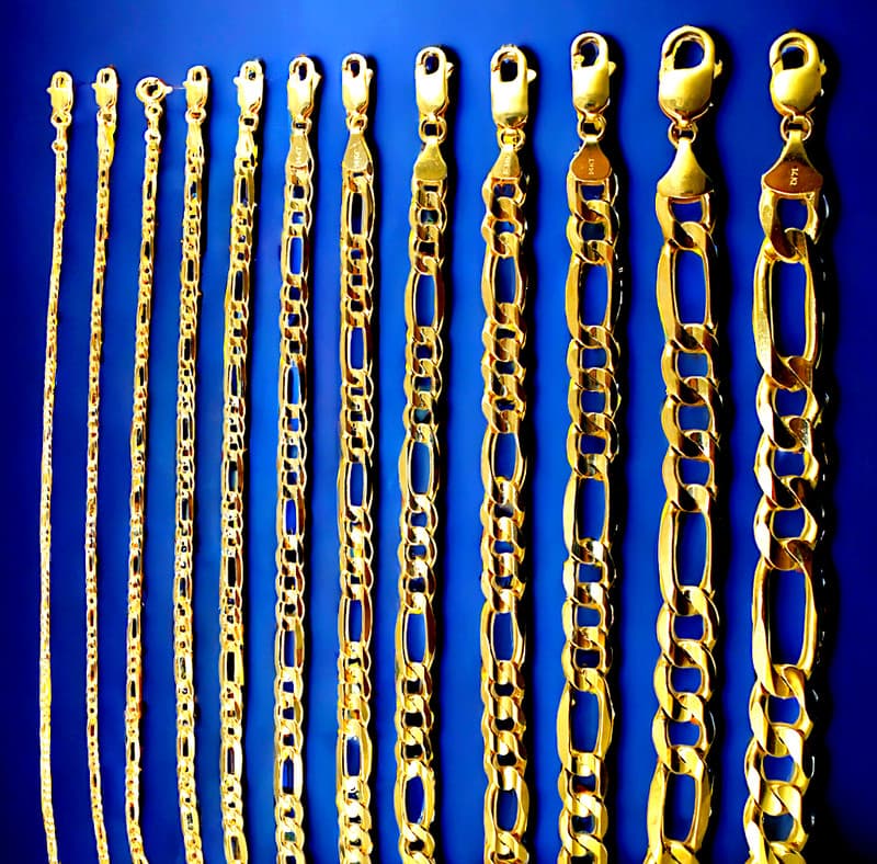 14K Yellow Gold SOLID Figaro Necklace Chain Bracelet Real Gold 1.5mm-12mm 7"-30"