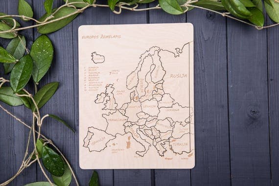 Wooden Europe map, Europe puzzle, Montessori toys, educational gift,Map of Europe,Jigsaw puzzle, Laser cut map,puzzle for kids,Gift for kids