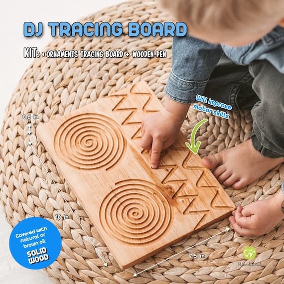 Wooden Shape Tracing Board, Montessori Fine Motor Writing, Homeschool Learning Resource, Educational Wooden Toy