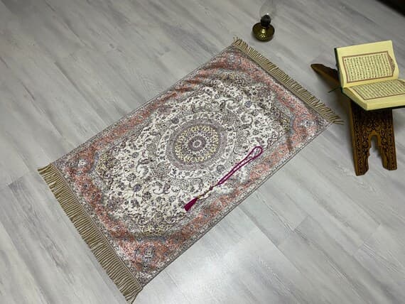 Cream Prayer Rug, Prayer Mat, Sejhade Musala Gift Set, Eid Mubarak Gift,  Ramadan Gift, Prayer Rug, Nikaah, Gift for Muslim, RNR490