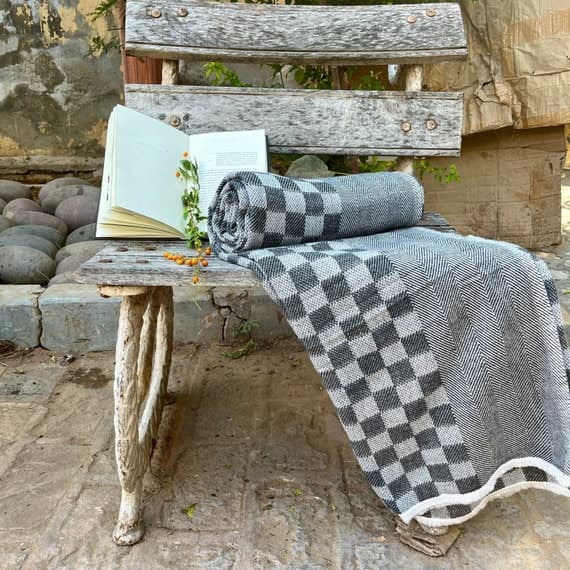 Charcoal Knitted Baby Blanket, Chess Board Blanket, Meditation Shawl, Alpaca Wool Blanket, Size and Color Choice, Handwoven in Nepal, Unisex