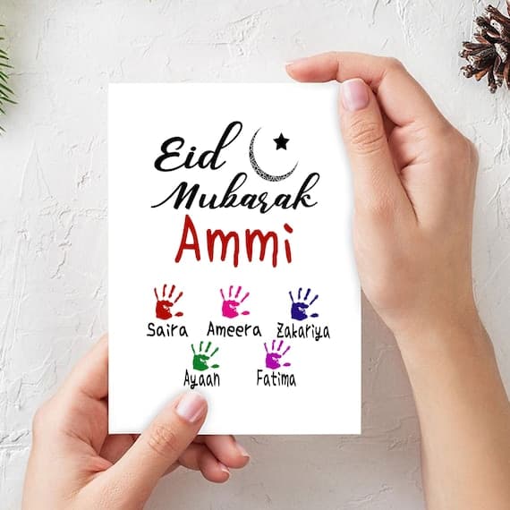 Personalised Eid Card Children Names, Custom Ammi Mother Gift, Family Handprint Keepsake, Eid Greetings