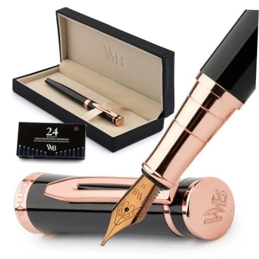 Fountain Pen Set for Writing,| Gift for Men & Black Rose Gold Medium Nib