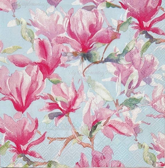 Magnolia Decoupage Napkins Set Of 3 Lunch 13" x 13" Craft Napkins