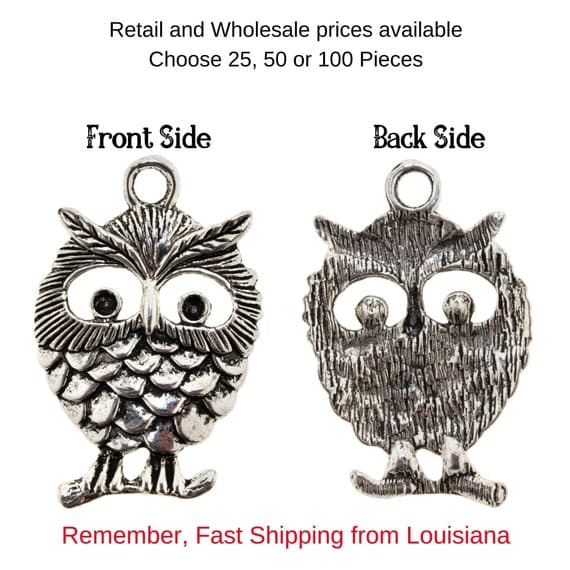 Pewter Owl Charm for DIY Jewelry: Halloween Craft Supplies