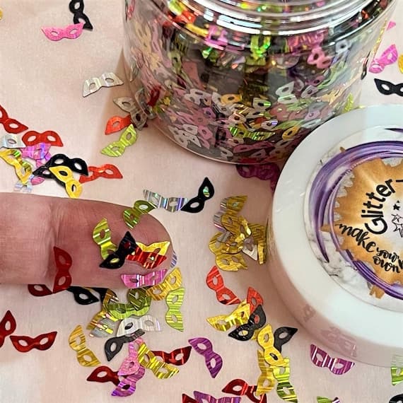 Mardi Gras Mask Glitter Shapes / 8 Colors / Stripe Holographic Masquerade Sequins / Opaque / Snow Globe Tumblers / 4x9mm Carnivál Nail Art