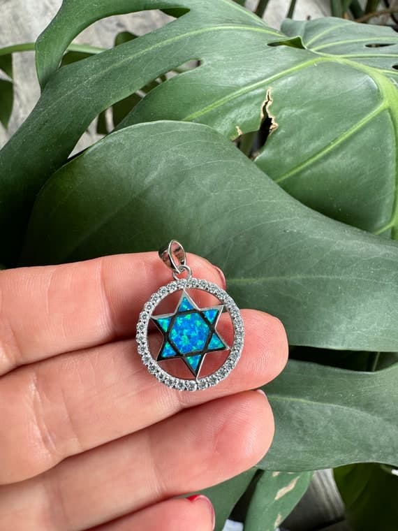 Opal Star of David Necklace: Sterling Silver Pendant