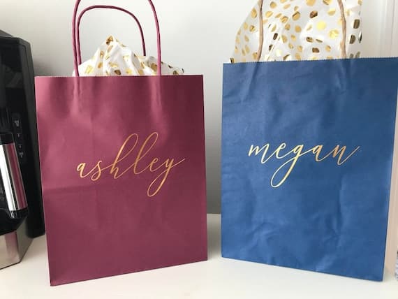 Bridesmaid Gift Bags, Navy Gift Bag, Gold, Burgundy, Marsala, Blue, Wedding Gift Bags, Personalized Gift Bags, Name Gift Bags, Boho