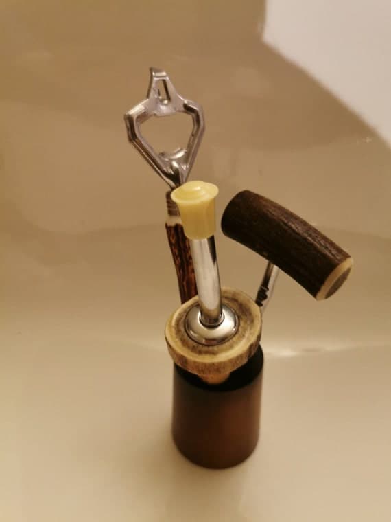 Vintage Barutensilien Set Korkenzieher Weinausgießer Flaschenöffner mit Ständer 60er DDR