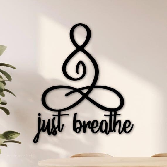 Just Breathe Wooden Sign, Buddha Wall Art, Zen Meditation Room, Yoga Studio Artwork, Spiritual Symbol, Relax Bedroom Decor, Diwali Gift