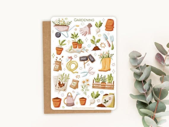 Sticker Sheet Gardening Sticker | Plant Sticker Set | Planner Sticker Sheet | Journal Stickers