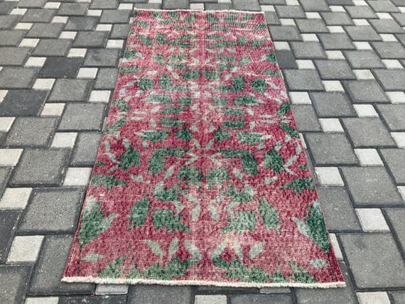 3x6 Turkish Red-Green Vintage Rug-Handmade