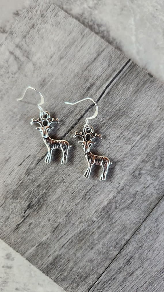Darling Reindeer Earrings set in Silver Plate ( 1"H ) • Gifts for Her • Trending • Christmas Gifts • Stocking Stuffers • Handmade
