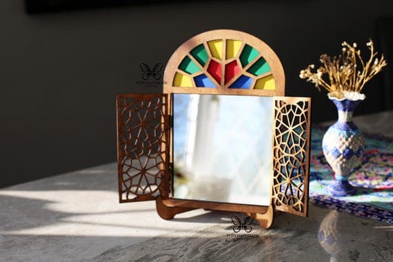 Handmade Persian Haft Sin Mirror, Persian New Year,Persian mirror, haft seen decoration,Persian Style Vintage Wooden Mirror, Orsi window