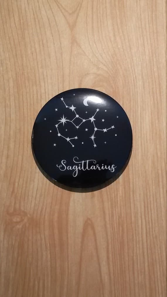 Sagittarius Zodiac Constellation Pinback Button Pin, Astrology Accessory, Birthday gift, party favor, astrological badge horoscope, October