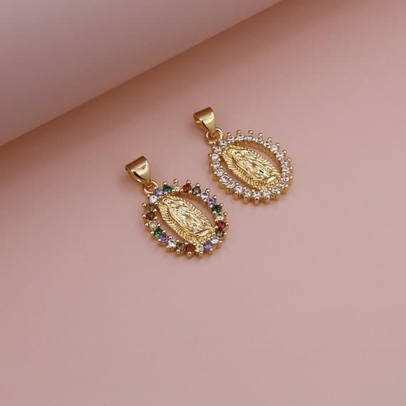 18K gold -plated brass ear ring CZ inlaid pendant DIY jewelry accessories gift to wife religious pendant 4.5cmx2.8cmx0.4cm