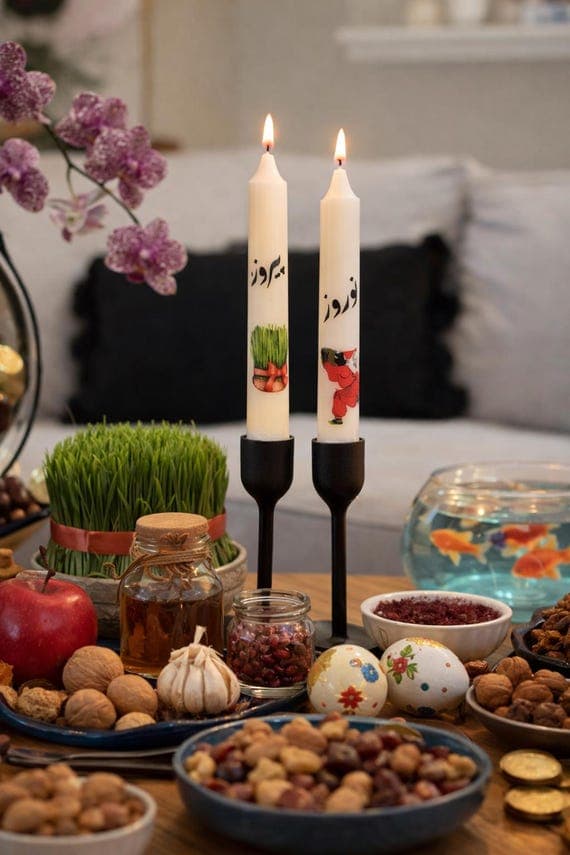 Set of two Nowruz Pirouz unscented taper candle for Haftseen table