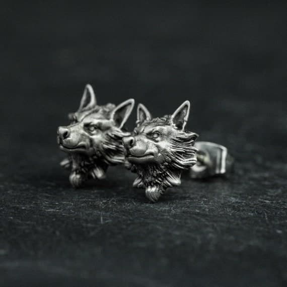 Sterling Silver Wolf Head Earrings: Hand-Cast Wild Animal Jewelry