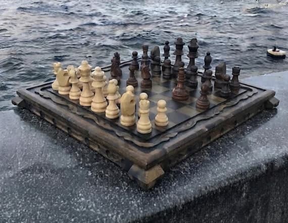 Walnut Handmade Vintage Style Wooden Chess Set, Unique Table Decor
