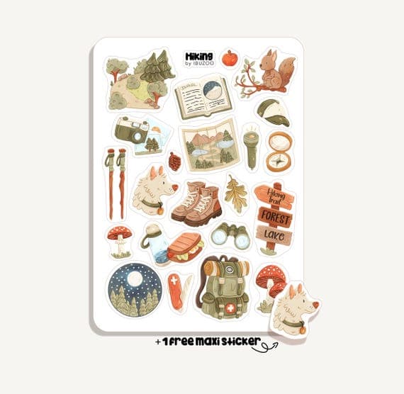 Sticker Sheet Hiking | Aufkleber Wandern | Bullet Journal - Scrapbook - Planner - Dekoration - Natur - Wald