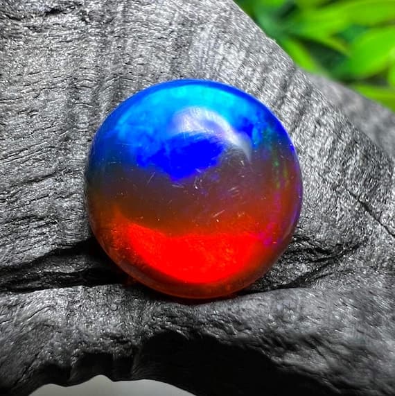Rare Ethiopian Opal Ring: Blue Yellow Galaxy Fire Cabochon (10x10x5mm)