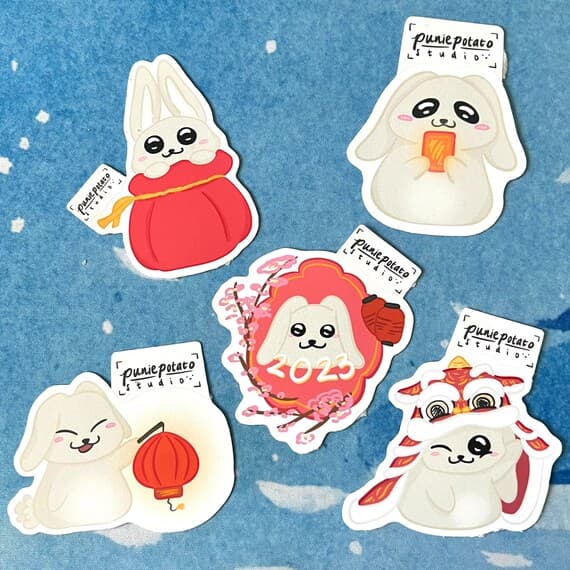 Vinyl Sticker 2023 Lunar New Year Rabbit STICKER PACK, Weatherproof Matte, Glossy Vinyl, Holographic