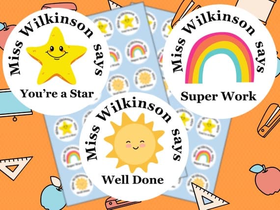 Personalised Teacher Stickers, teacher reward stickers, primary teachers