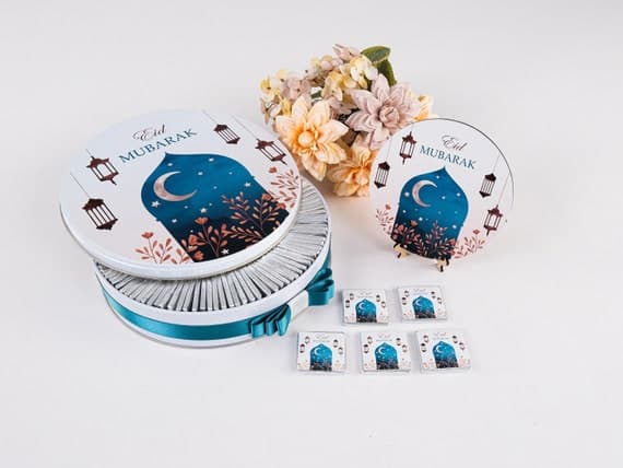 100 PCS with Box Ramadan Kareem Eid Mubarak Chocolate Favors Table Décor for Guest, Wedding Baby Shower Birthday Ameen Party Favors Gifts