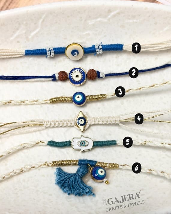 6 Evil Eye Rakhi Bracelet: Braided Indian Rakshabandhan Rakhri Gift