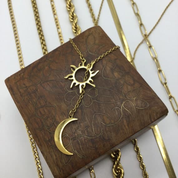 Gold Sun and Moon Totem and Moon Necklace: Stainless Steel Celestial Jewelry,Christmas Gift,Birthday Gift,Mother's Day Gift