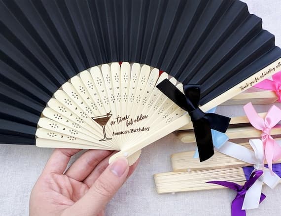 Bulk Personalized Fans Birthday Favor with Ribbon Bows, A Tini Bit Older Martini Birthday Fans, Wedding Favor Fan, 30th Birthday Party Gifts