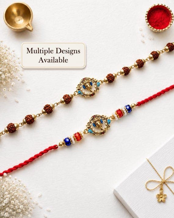 Ganesh Rakhi, Om Rakhi, Rudraksha Rakhi for Brother, Handmade Raksha Bandhan Gift, Spiritual Indian Rakhi, coiple set, bhaiya bhabhi