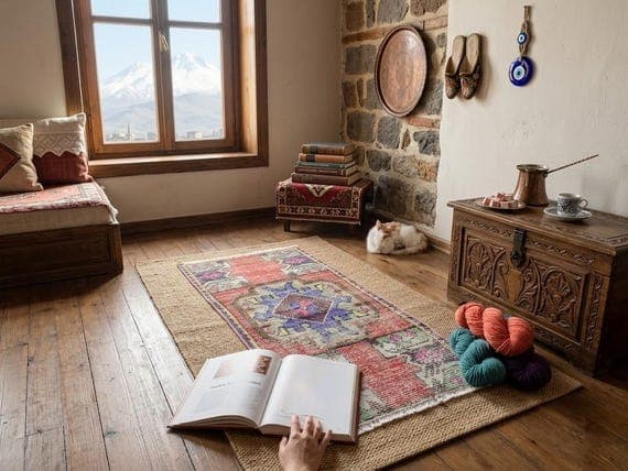 Small Vintage Wool Rug With Colorful Medallion For Hallway Decor, 1.5x3.2 ft, DC 8384