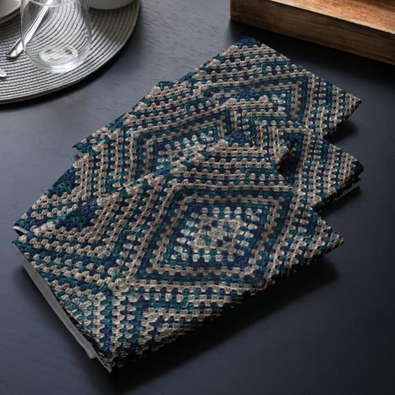 Cloth Napkins Set of 4, Crochet Design Blue Pearl Patterns, Housewarming Gift Ideas, Practical Last Minute Tableware Gifts