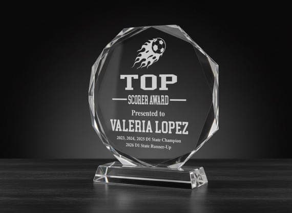 All Sports Personalized MVP/Excellence Crystal Octagonal Award, Laser Etched K9 Glass Most Valuable Player Gift, Team Appreciation Award