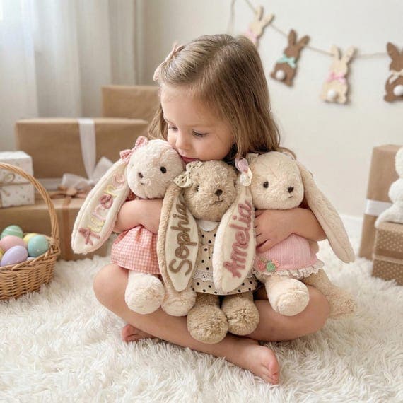 Personalized Bunny Plush: Nursery Rabbit Doll, Daycare Stuffed Animal, Baby Girl Shower Gift