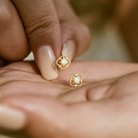 Opal Earrings , Gold Opal Earrings, Silver Opal Stud earrings , Tiny Stud Earrings , Minimalist earrings, Dainty Gemstone Earrings