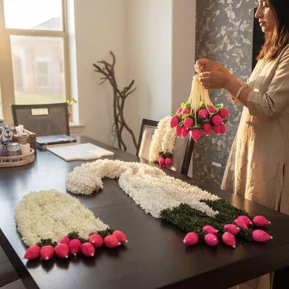 Jasmine & Lotus Bud Fabric Garland — Set of 10 Strings