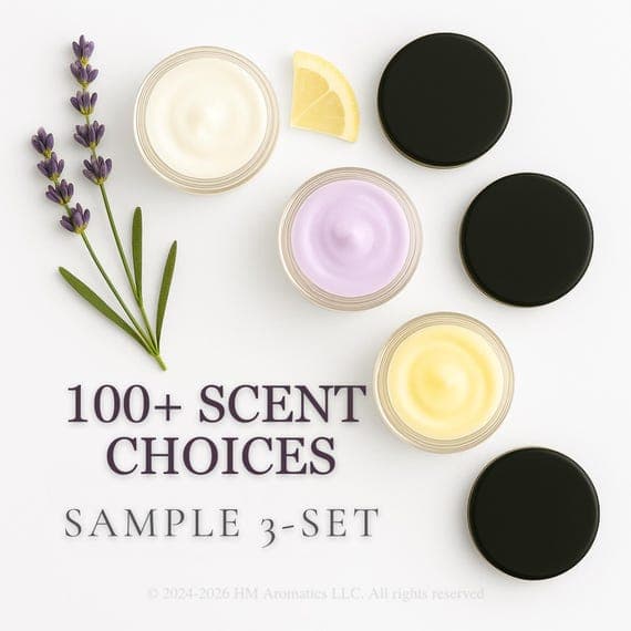 Lotion Sample Set, 100+ Scents! Plant-Based Moisturizer, Choose 3 Scents (.5oz x3)