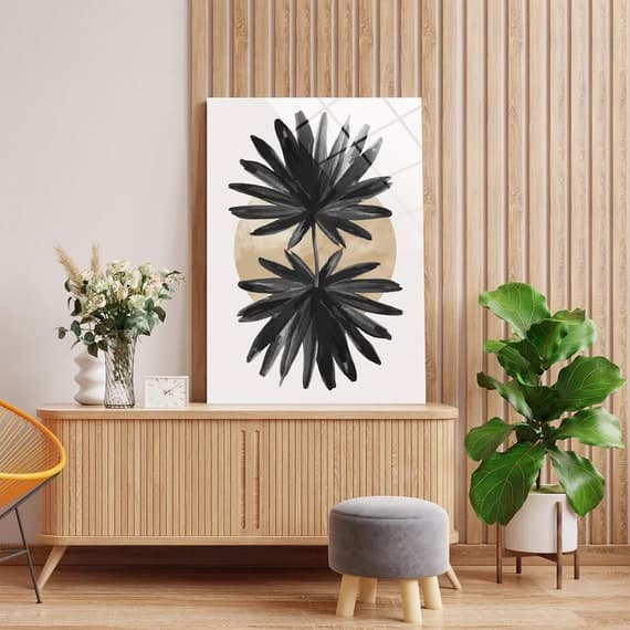 Abstract Palm Tempered Glass Wall Art, Tropical Decor