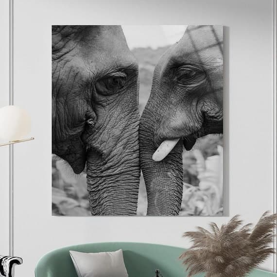 Elephant Mother and Baby Tempered Glass Wall Art, Modern Decor