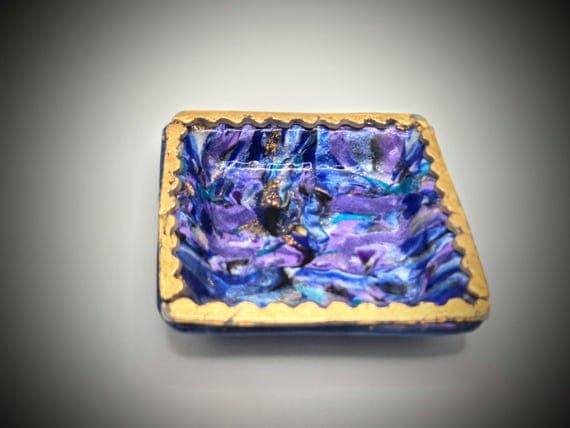 Small Square Trinket Dish with Gold Trim