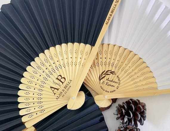Custom Engraved Sandalwood Fans In Bulk, Personalized Wedding Hand Fans, Wedding Favor Fans for Guests, Bridesmaid Gift, Custom Party Favors
