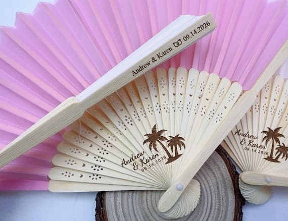 Personalized Wedding Hand Fan Favors, Custom Party Folding Fans, Bulk Wedding Ceremony Fans for Guests, Quinceañera Fans, Baby Shower Favors