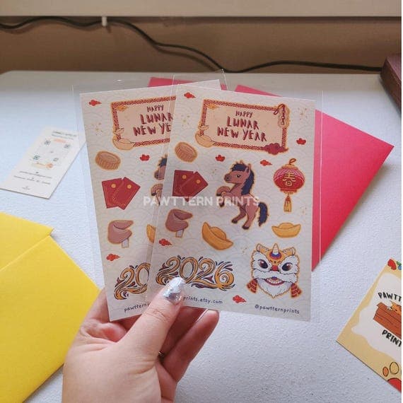Lunar New Year Sticker Sheet | Year of the Horse | Red Packet | Chinese Angbao Gift