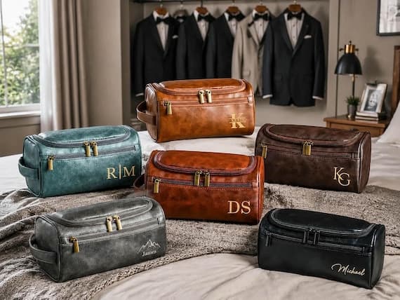 Personalized Leather Toiletry Bag for Men, Monogrammed Travel Organizer for Grooming Essentials, Groomsmen Gift, Valentine's Day Gift