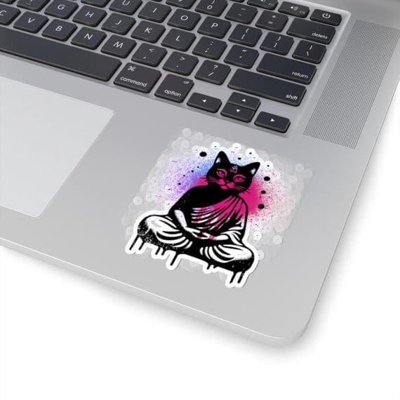 Zen Cat Sticker | Meditating Buddha Kitty, Graffiti Art