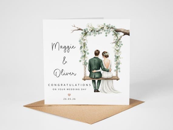 Personalized Wedding Card, Romantic Couple Swing Wedding Card, Floral Wedding Card, Custom Names & Date Wedding Gift, Friend Wedding Gift