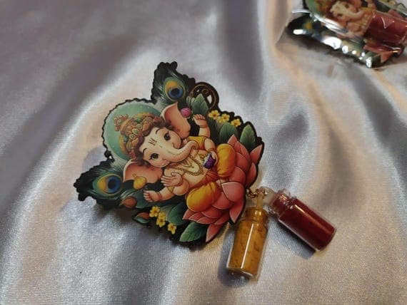 Ganesh Haldi Kumkum Set | Indian Pooja Favor, Thamboolam Gift