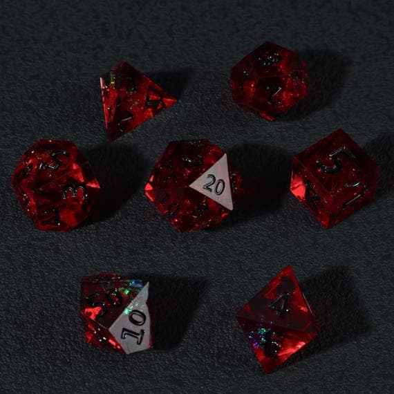 Red Resin Sharp Edge D&D Dice Set, Dungeons and Dragons Polyhedral RPG Dice Set DND D20, D6 Gift